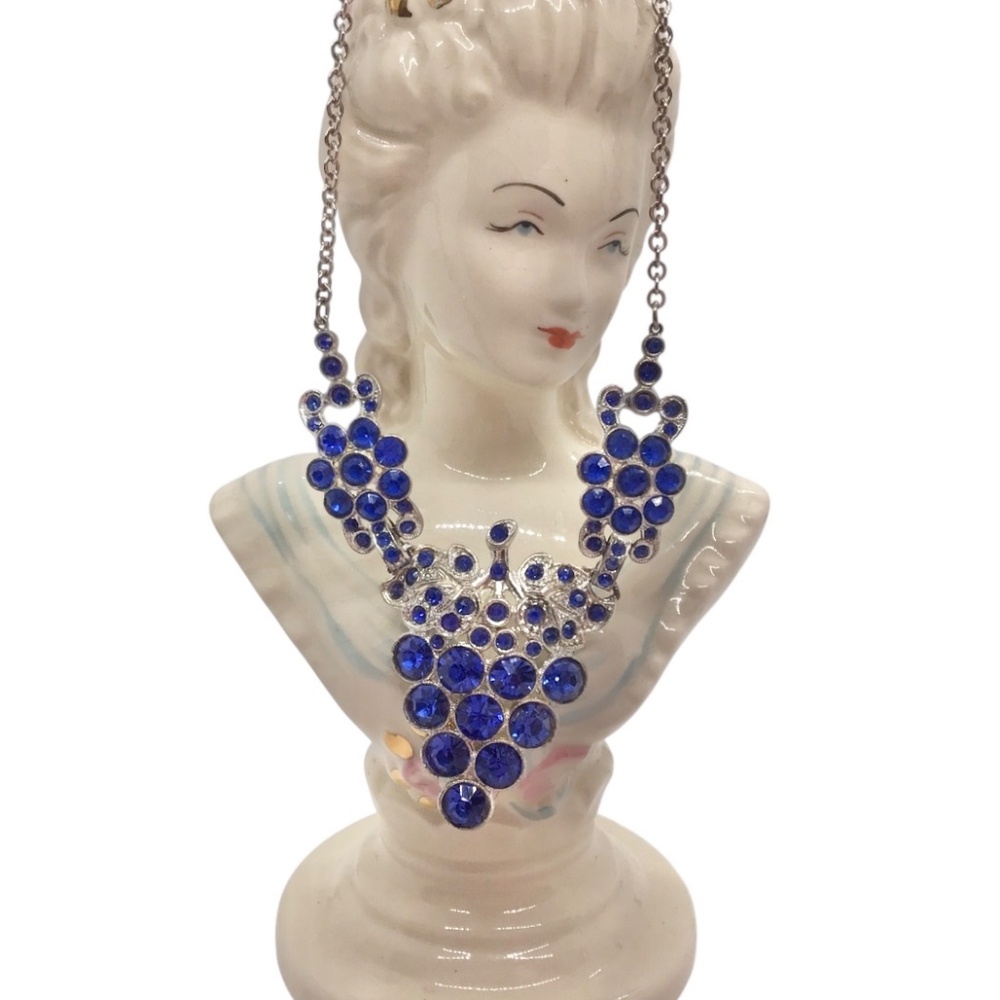 Vintage Blue Grapes Glass Crystal Silver tone Choker Necklace - Picture 14 of 15
